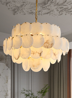 美式轻奢全铜客厅吊灯西班牙进口云石餐厅卧室简约书房楼梯间吊灯