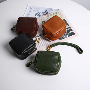 手工风格 零钱包女真皮车钥匙包复古文艺高级感耳机口红包收纳卡包