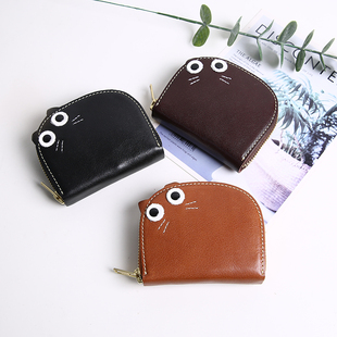 JUUZ LAN卡通猫咪真皮卡包女多卡位迷你大容量银行卡收纳包名片包