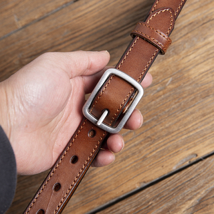 百搭休闲头层牛皮裤 时尚 带 皮带女真皮针扣钢扣腰带韩版 2.3cm细款