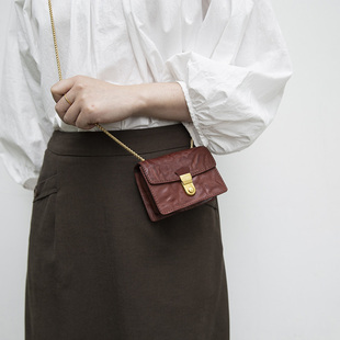 JUUZ 饰链条小方包 LAN可爱超迷你口红包女真皮小包包植鞣牛皮装