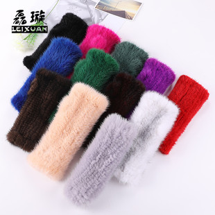 磊璇新款 男女保暖触摸屏手套 水貂毛编织半指手套貂毛皮草护腕冬季