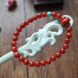 天然原矿南红玛瑙手串手链平安扣绿松四川凉山火焰纹牛血红本命年