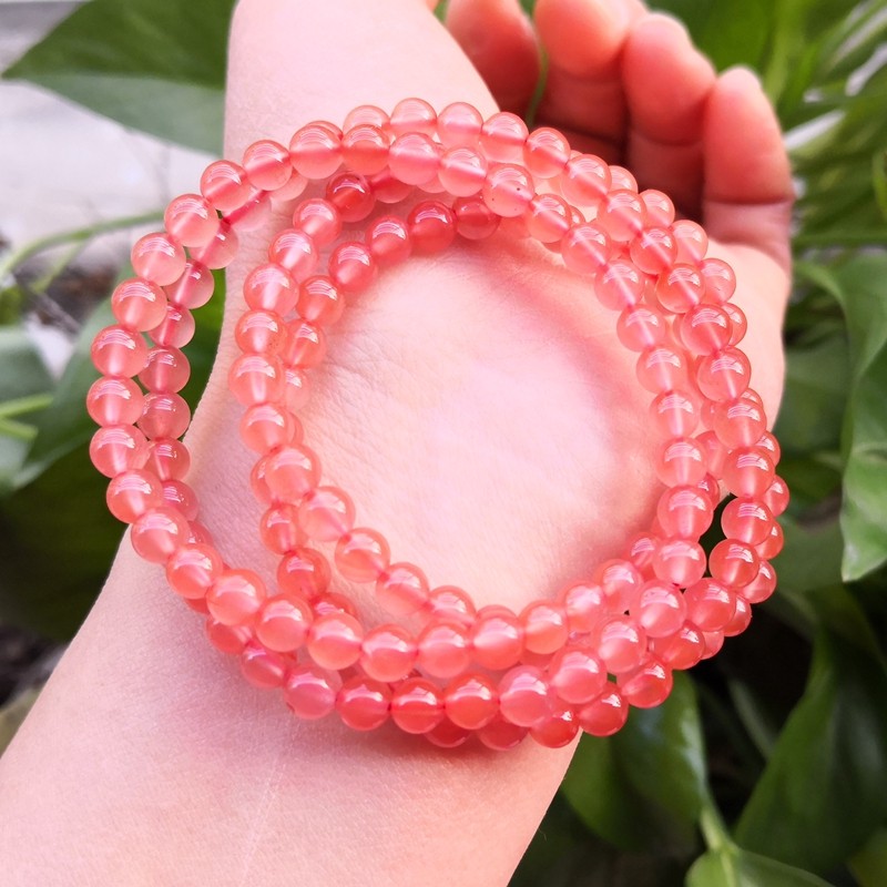 原矿南红玛瑙手链手串樱桃红粉红粉嘟嘟手链手串4圈5毫米凉山南红
