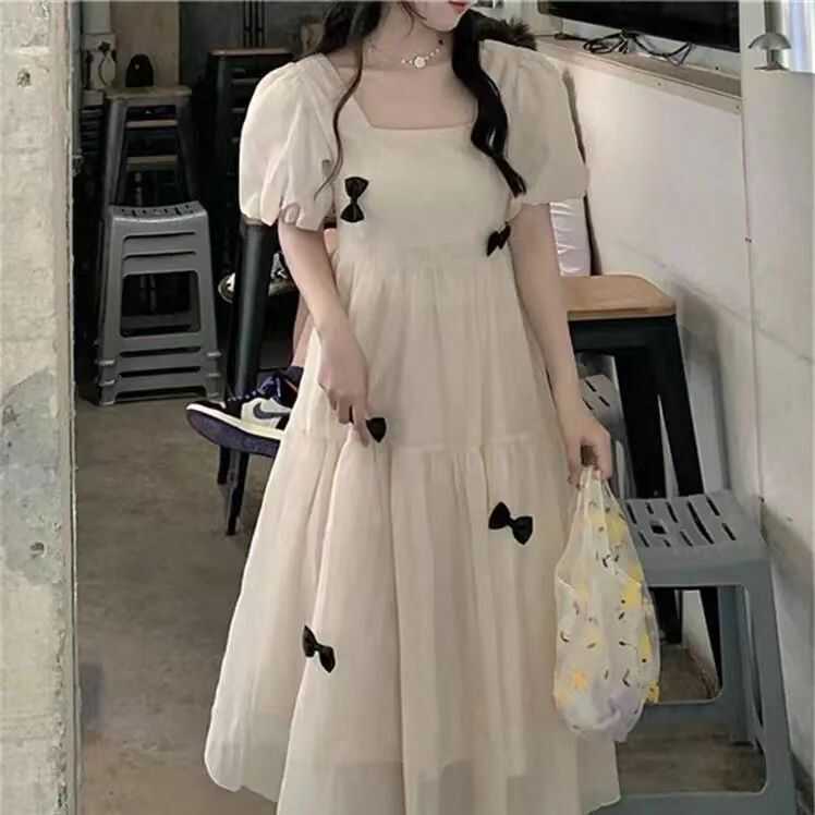 显瘦泡泡袖长款甜美夏季仙女裙