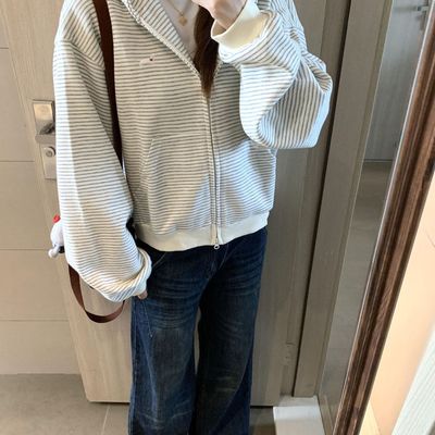 设计感小众连帽条纹卫衣女