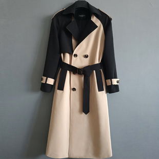 撞色长风衣过膝特长款 加长大衣欧货拼色超长外套潮 男2026春秋新品