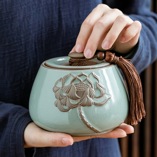 哥窑茶叶罐陶瓷密封罐家用中号防潮储存罐子普洱茶红茶绿茶收纳盒