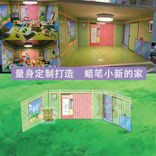 蜡笔小新手办展示柜背景贴纸高清定制唯美漫画造景装饰自粘背胶