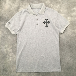 欧美潮牌夏装 新款 刺绣皮十字架男女情侣宽松纯棉短袖 T恤POLO衫