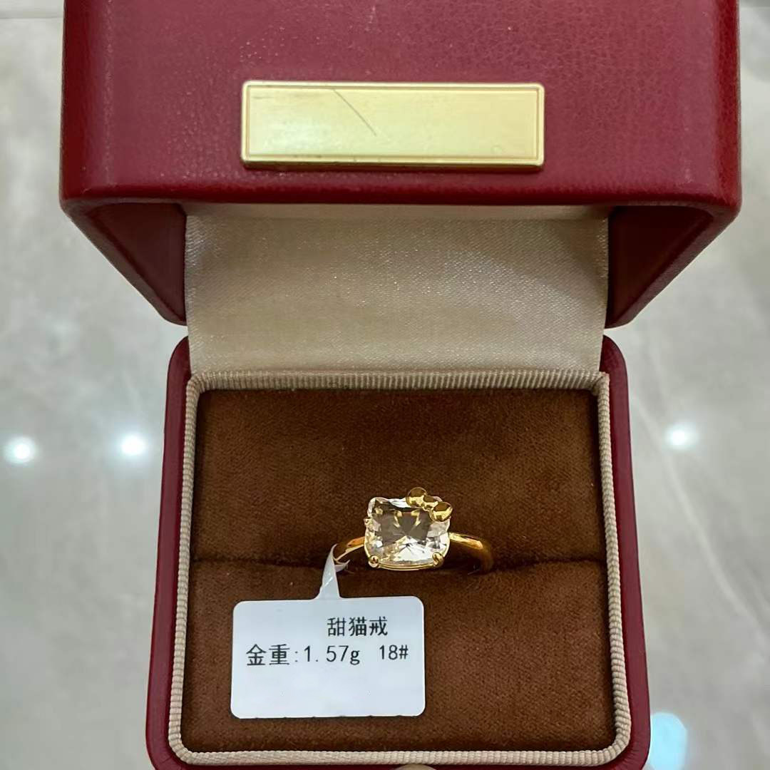 KT猫黄金戒指999足金点钻女戒卡通凯迪猫小克重显大纯金首饰礼物