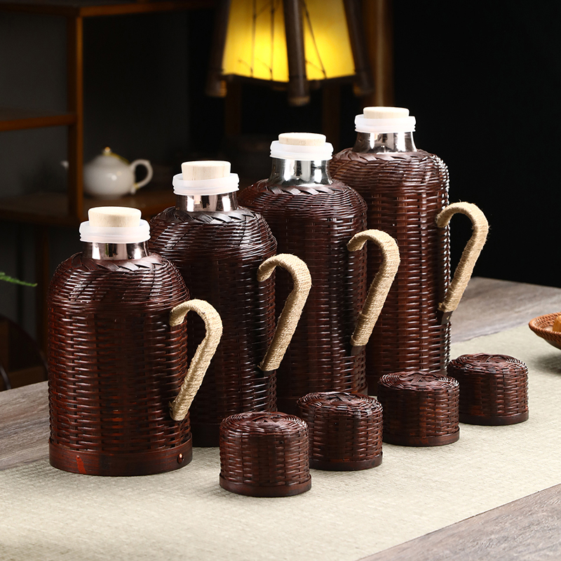 竹编热水瓶家用传统复古保温壶暖壶茶室大容量开水瓶玻璃内胆木塞