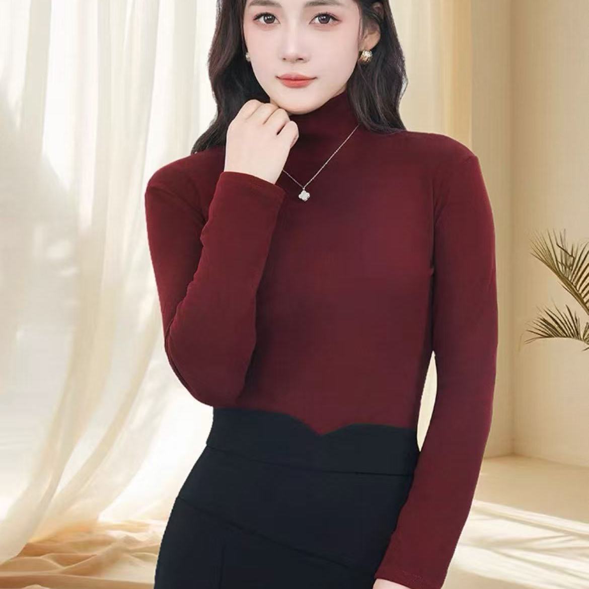 黑色半高领打底衫女士内搭外穿