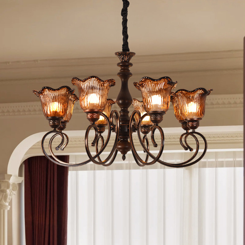 法式复古吊灯客厅高级感中古卧室房间古铜色玻璃个性创意灯具