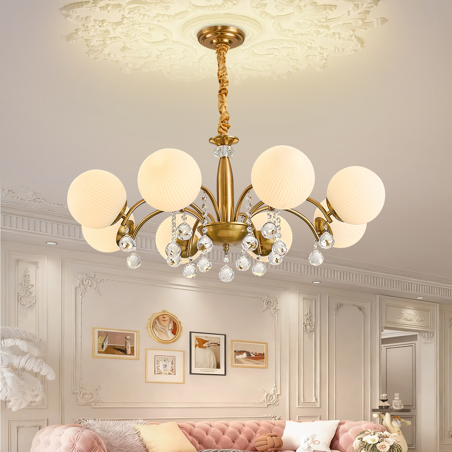 中古风吊灯客厅主灯法式轻奢水晶主卧室餐厅魔豆灯6头8头高级感灯,家装灯饰光源,客厅吊灯,淘宝优惠券,粉丝福利购,淘宝优惠卷