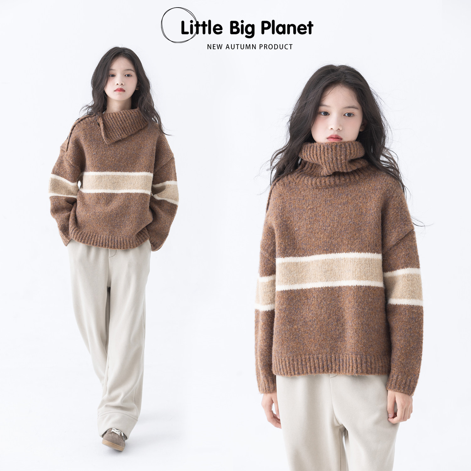 小小大星球侧边纽扣高领毛衣