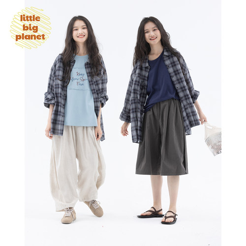 小小大星球轻薄格子休闲空调衫