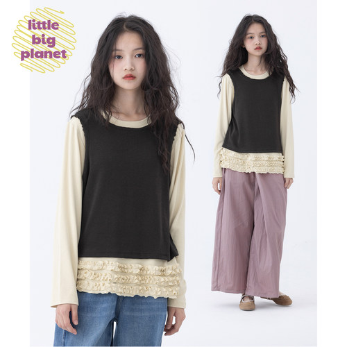 小小大星球花边两件套上衣