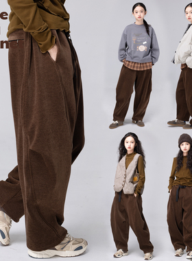 小小大星球童装 褶裥分割灯芯绒螃蟹裤 男女童冬复合绒加厚哈伦裤