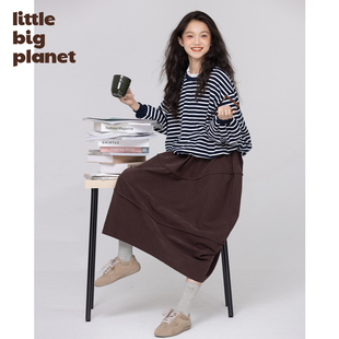 小小大星球童装 春秋女童叠拼领子套头上衣 学院风条纹弧度型卫衣