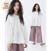 小小大星球童装 春秋女童简约纯棉衬衣 日系文艺绒感坑条肌理衬衫