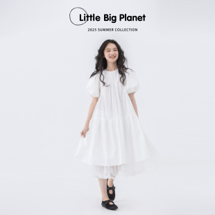 裙子 女童轻盈纯棉夏季 小小大星球童装 白月光网纱花边度假连衣裙