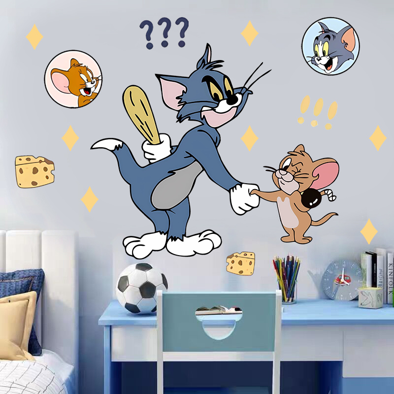 动漫猫和老鼠Tomjerry卡通墙贴儿童房防水玻璃卧室壁画贴纸