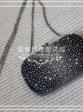 包邮 2022新款黑色贴钻女包手拿晚宴包手挎宴会包新款度假休闲