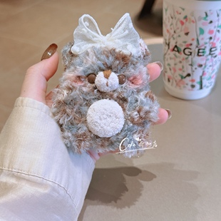 可爱小熊适用苹果3代无线蓝牙耳机盒airpods4保护套手工编织pro2