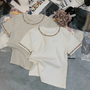 时尚 设计感花边装 新款 T恤女2026夏季 休闲通勤百搭上衣 饰圆领短袖