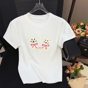 正肩圆领上衣 T恤女夏季 深圳南油十三行高端韩版 趣味卡通减龄短袖