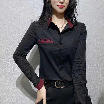 衬衫女2025春季新款拼色修身显瘦时尚百搭长袖上衣气质职业衬衣潮
