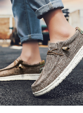 帆布鞋男士2022新款透气春秋潮流厚底蓝黑色一脚蹬低帮健步休闲鞋