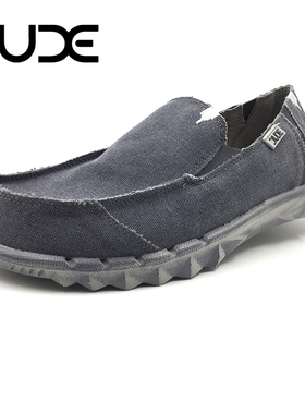 DUDE男鞋都德加肥宽版夏季轻便厚底透气低帮黑色一脚蹬帆布鞋休闲