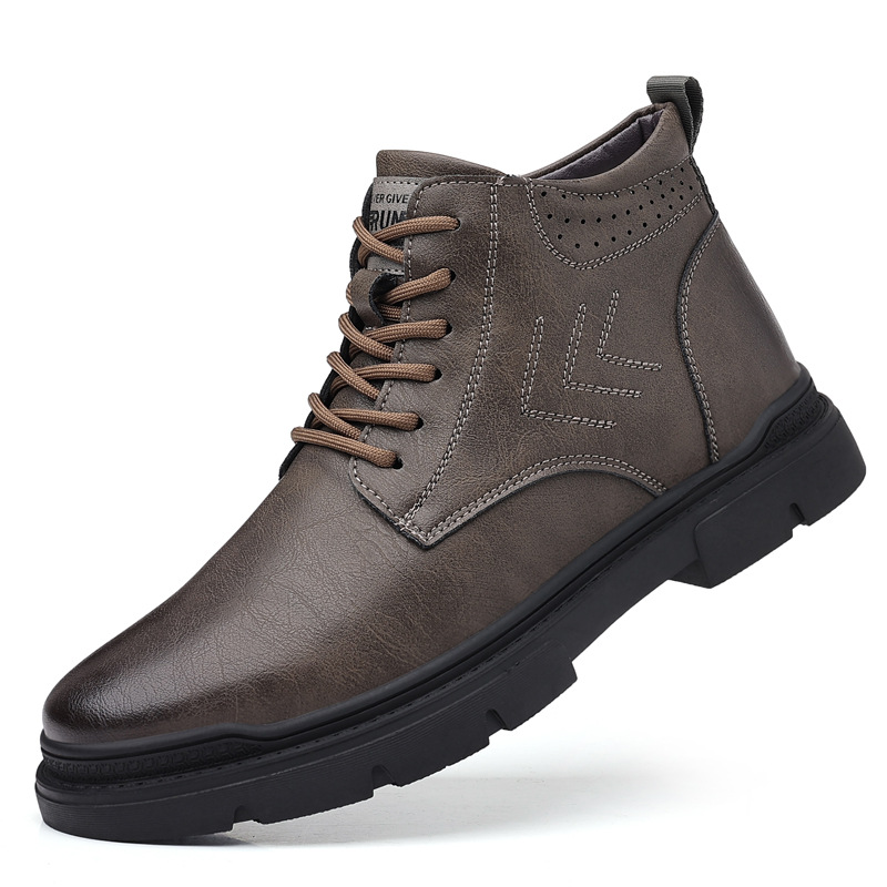 662男鞋棉靴马丁靴户外工装鞋冬季高帮牛皮面加绒保暖休闲靴皮靴