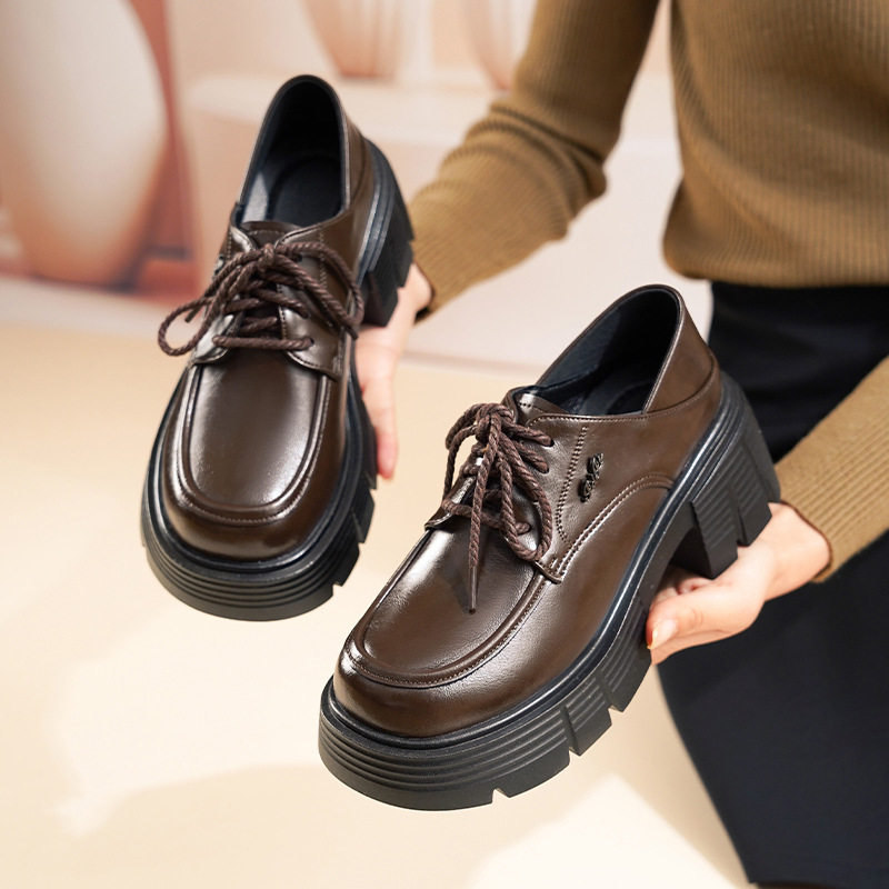 春季新款棕色系带小皮鞋女百搭乐福鞋真皮英伦风增高厚底单鞋,运动鞋new,运动休闲鞋,淘宝优惠券,粉丝福利购,淘宝优惠卷