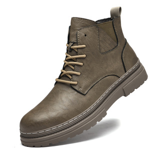 秋季新款男士中帮休闲鞋加绒保暖高帮户外工装鞋男鞋37/45码