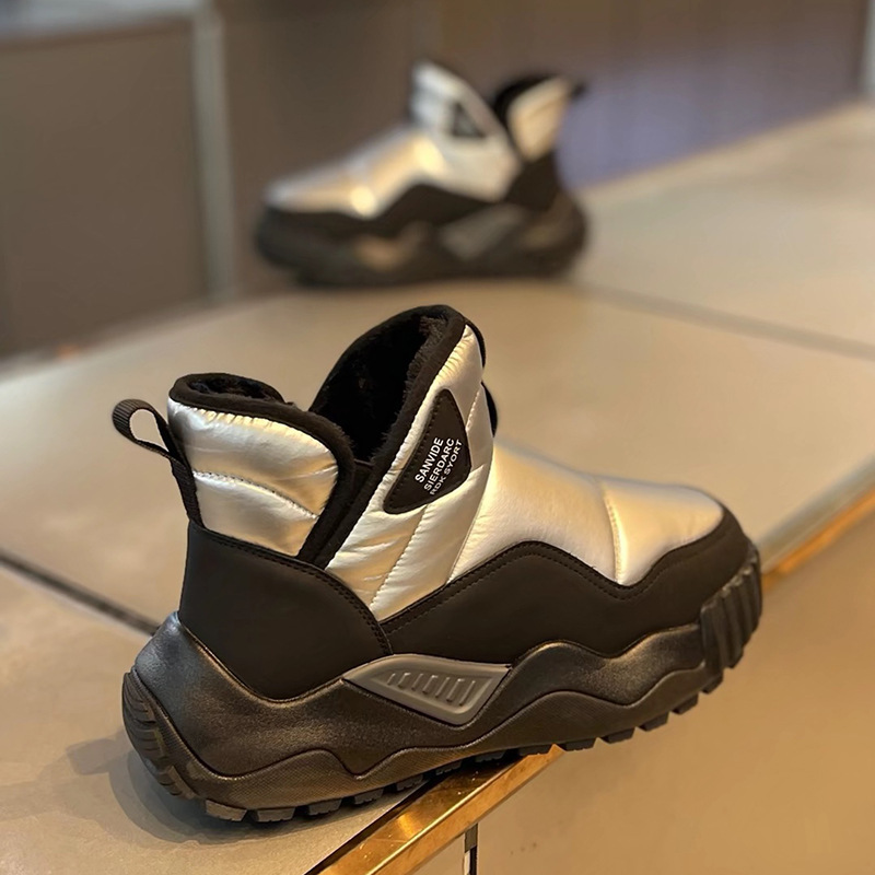 冬季加绒加厚羽绒布防水雪地靴男款东北大棉保暖棉鞋防滑高帮男鞋