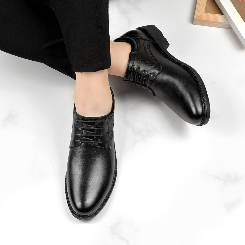 正装商务休闲男鞋加绒隐形内增高职业日常百搭休闲圆头浅口男鞋