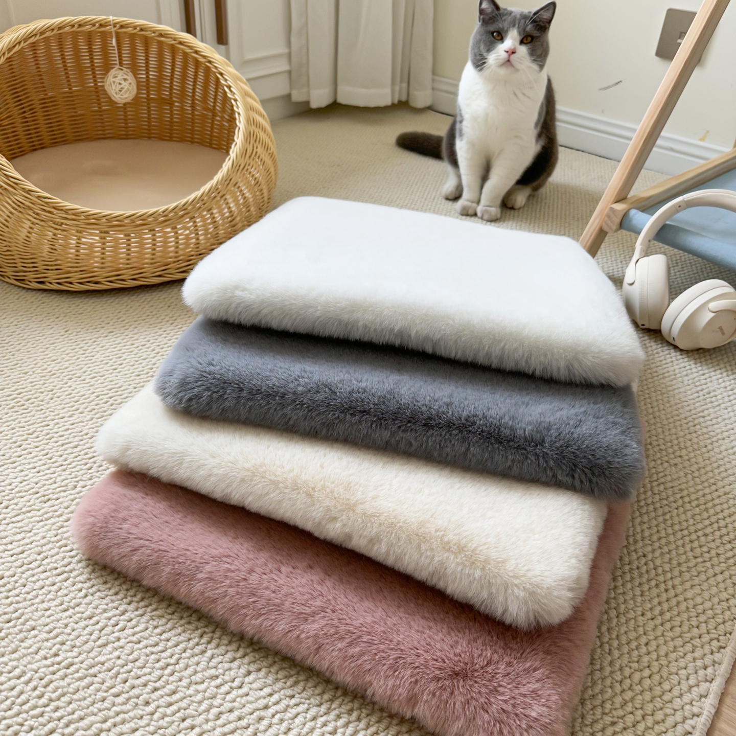 兔毛绒猫窝踩奶软垫子圆形宠物床笼冬季保暖狗狗猫咪睡觉毛毯睡垫