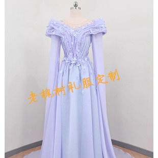 老槐树实拍紫色水袖 定制 民歌声乐艺考礼服舞台演奏古筝演出服新款