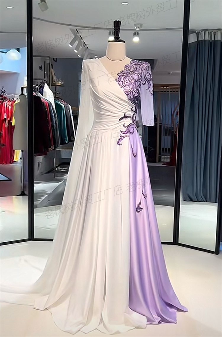 高端定制网纱重工中国风水袖主持晚礼服撞色艺考生古筝古乐演出服