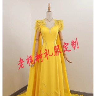 老槐树实拍黄色水袖 学生艺考演出服舞台古筝演奏声乐礼服民声独唱