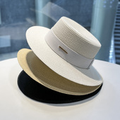 夏季 平顶百搭帽子女英伦复古网红时尚 遮阳帽防晒沙滩度假礼草帽潮
