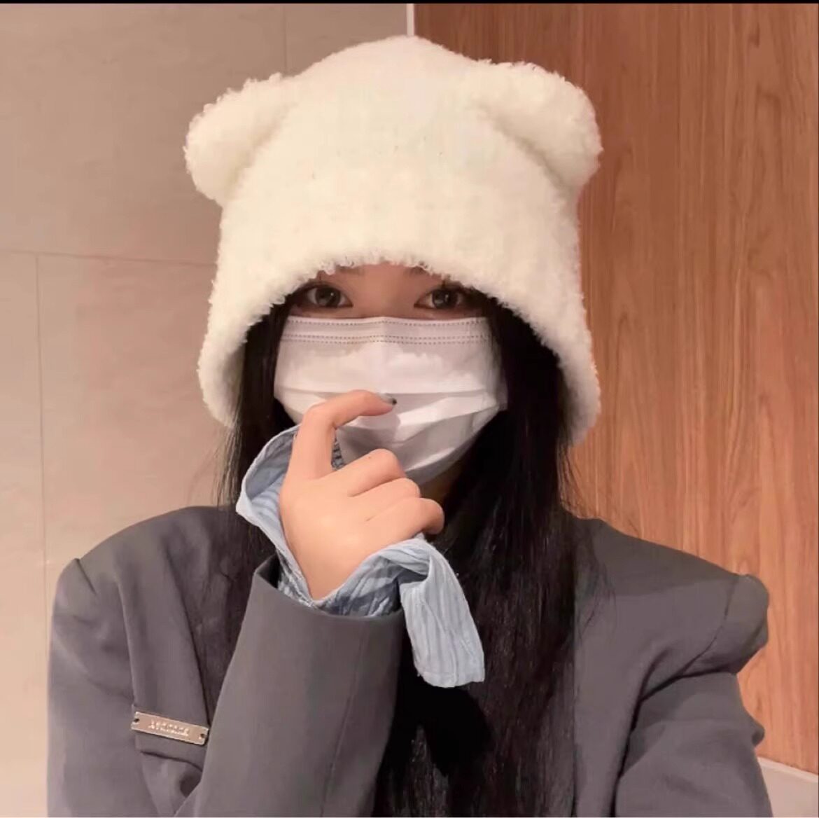小熊毛线帽保暖护耳韩版百搭秋冬