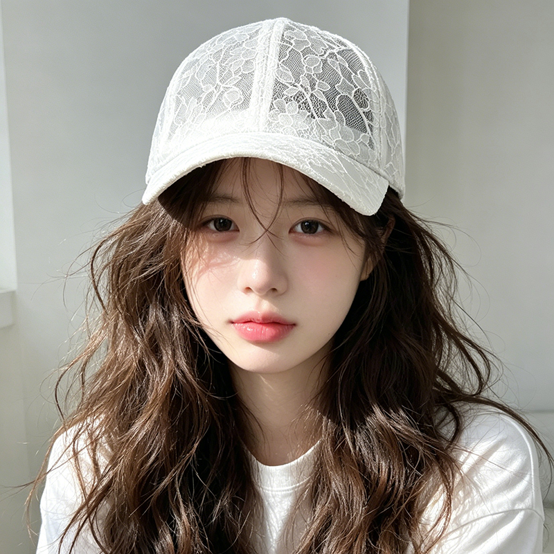 夏季透气棒球帽帽子女款蕾丝花朵韩版潮时尚薄款鸭舌帽防晒遮阳帽