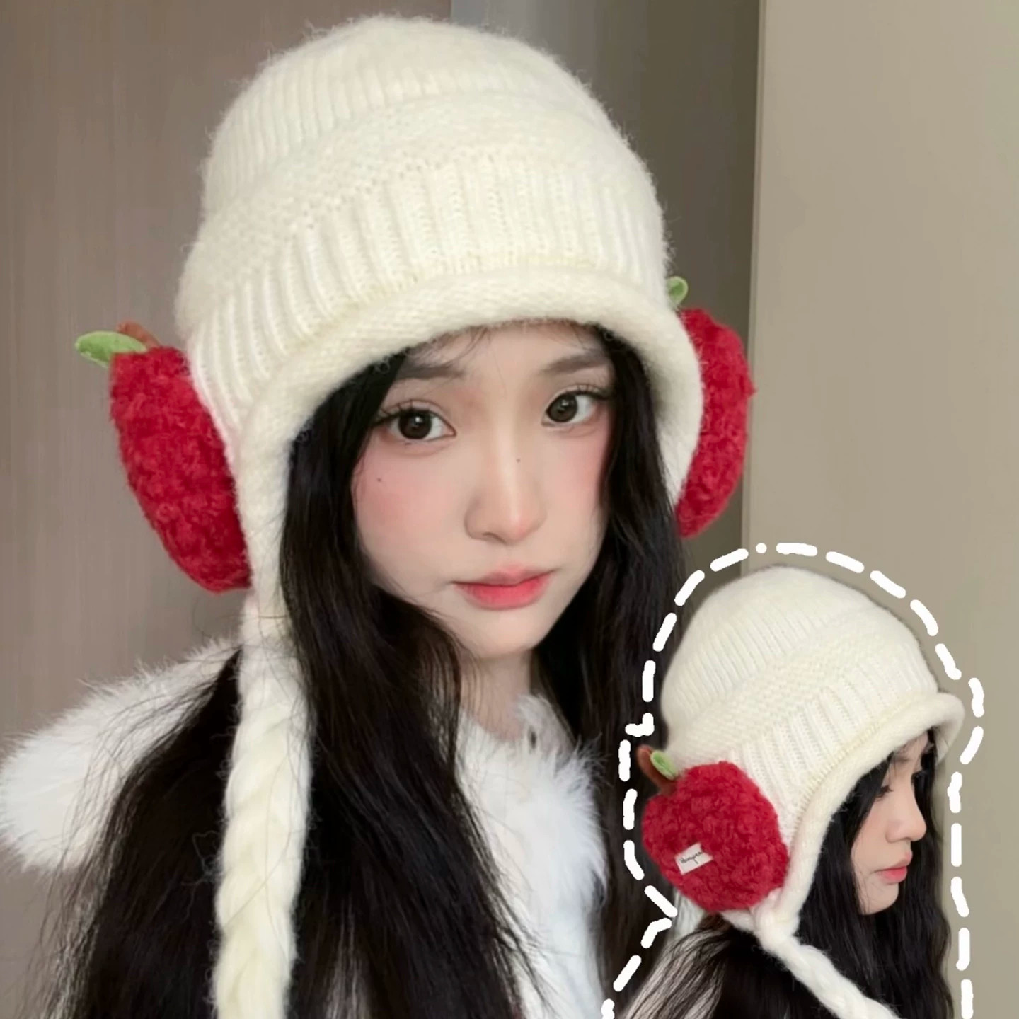 冬季保暖苹果流苏护耳针织帽女