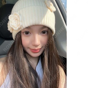 韩版手工钩编立体花朵针织毛线帽子女秋冬季保暖护耳包头帽显脸小