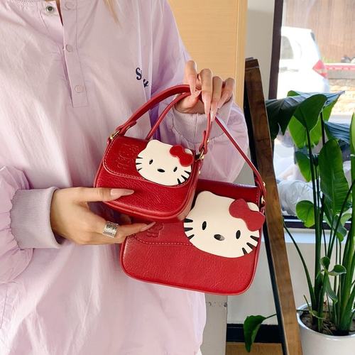 HeloKity红色手提小方包女