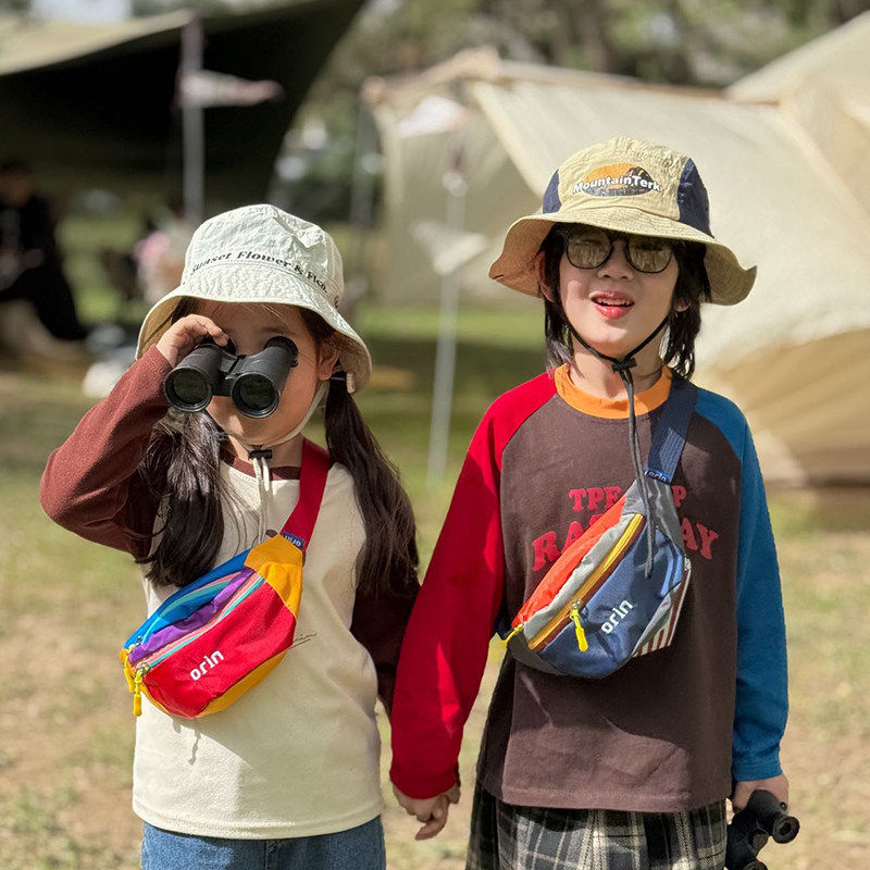 宝宝出游轻便迷你腰包拼色户外休闲斜挎胸包男女童运动潮酷小包